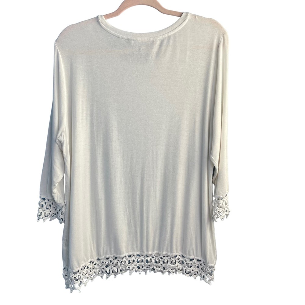 Valerie Stevens Crewneck Long Sleeve Lace Hem Pullover Top Size XL - Picture 6 of 7